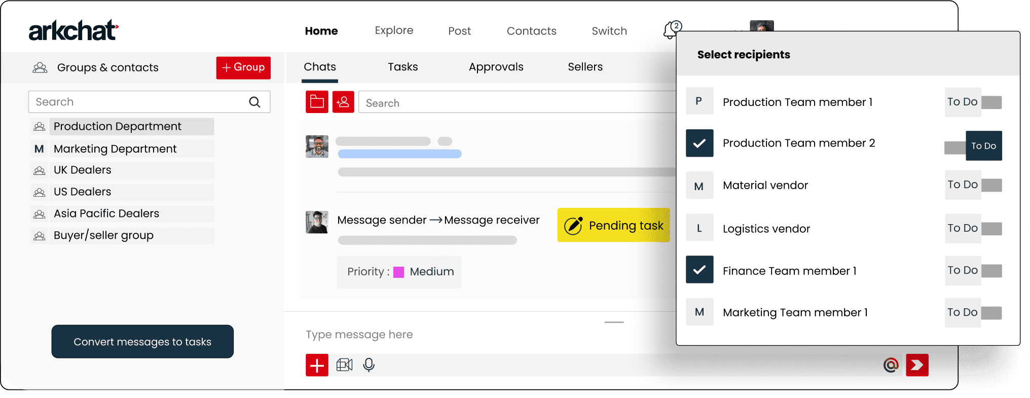Arkchat messaging app: Manufacturers can manage tasks effortlessly by sending and receiving messages.